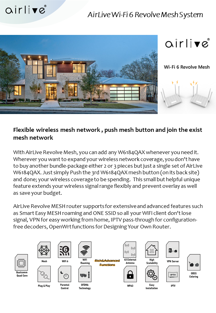 AirLive Flexible wireless mesh network , push mesh button and join the